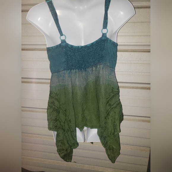 Plus Size 1x/2x Vintage Embroidered Blue Green Hippie Boho Top Shirt Festival - Picture 4 of 5